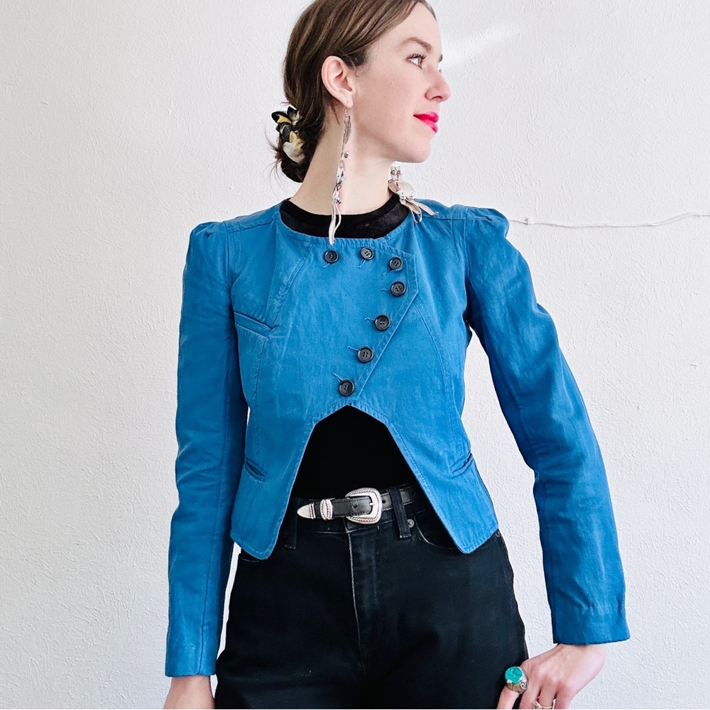 🔥SOLD🔥ISABEL MARANT French Nlue Sailor Military Cut Out Puff Sleeve Cropped